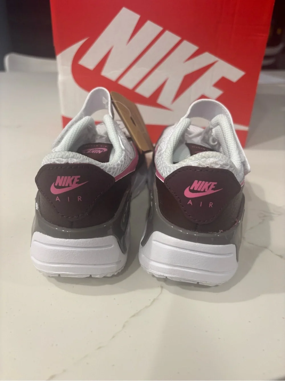 Nike Kids White and Brown Sneakers with Pink Swoosh